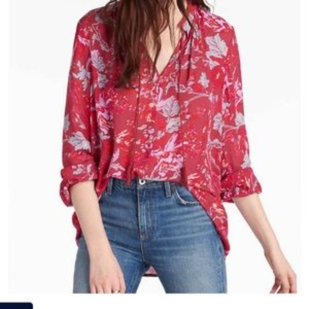 Lucky Brand Boho Floral Peasant Blouse - S